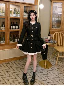 Korea style Autuman fashion Fake two pieces dress(With belt)