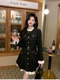 Korea style Autuman fashion Fake two pieces dress(With belt)