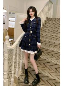 Korea style Autuman fashion Fake two pieces dress(With belt)