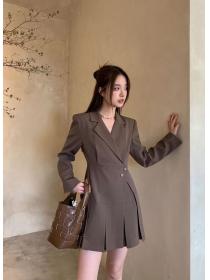 Korea style Autuman New Suit collar Long sleeve dress 