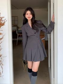 Korea style Autuman New Suit collar Long sleeve dress 