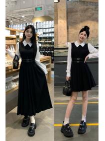 Korea style Autuman New Long sleeve Pleated dress 