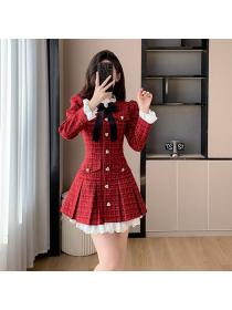 Korea style Winter fashion Elegant Red dress 