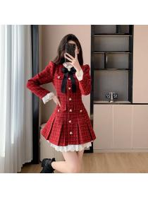 Korea style Winter fashion Elegant Red dress 