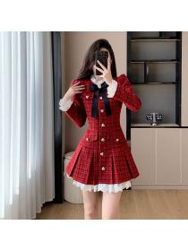 Korea style Winter fashion Elegant Red dress 