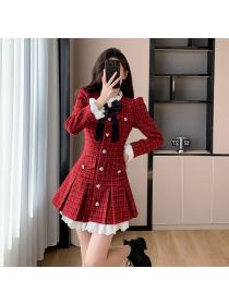 Korea style Winter fashion Elegant Red dress 