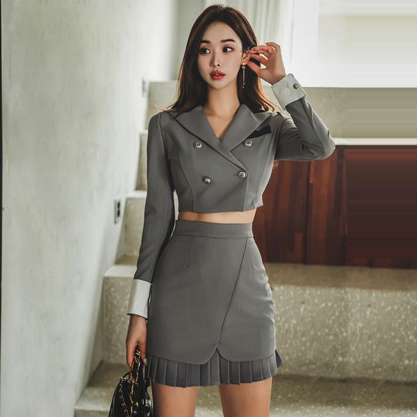 Korea style Suit collar Top+Hip-full skirt