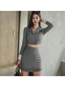 Korea style Suit collar Top+Hip-full skirt 