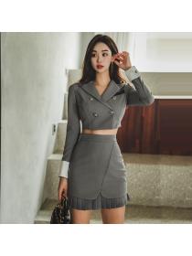 Korea style Suit collar Top+Hip-full skirt 