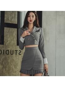 Korea style Suit collar Top+Hip-full skirt 