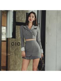 Korea style Suit collar Top+Hip-full skirt 