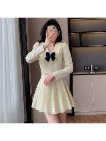 Korea style Autumn fsahion Tweed Long sleeve dress 