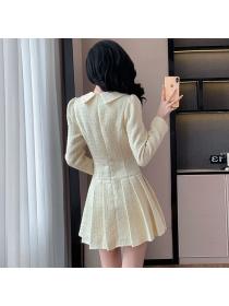 Korea style Autumn fsahion Tweed Long sleeve dress 