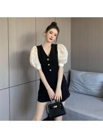 Korea style Autumn new Summer fashion Puff sleeve dress 