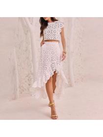 European style Luxury Autumn Embroidery Sleeveless top+Long skirt