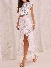 European style Luxury Autumn Embroidery Sleeveless top+Long skirt