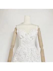 European style Summer Fashion V neck Embroidery Sling dress