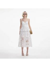 European style Summer Fashion V neck Embroidery Sling dress