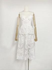 European style Summer Fashion V neck Embroidery Sling dress