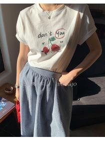 Korean casual cherry print T-shirt