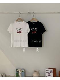 Korean casual cherry print T-shirt