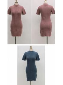 Korean Style Slim Pure Color Knitting Dress