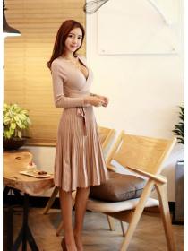 Korean Style V Collars Knitting Dress 