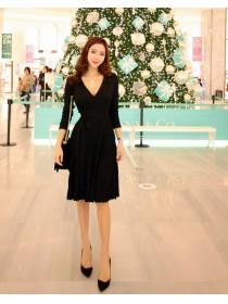 Korean Style V Collars Knitting Dress 