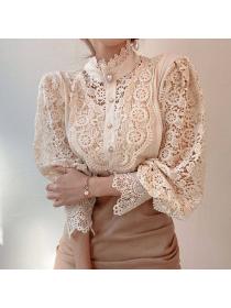 European Style Pure Color Hollow Out Top 