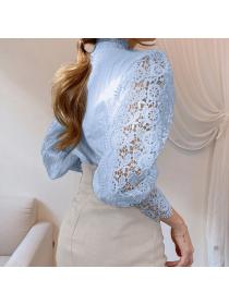 European Style Pure Color Hollow Out Top 