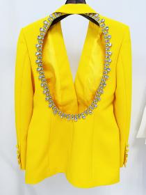 Sexy Backless Embellished Crystal Rhinestone Medium-Length Suit Jacket