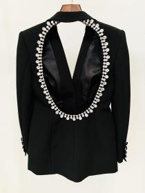 Sexy Backless Embellished Crystal Rhinestone Medium-Length Suit Jacket