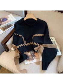 Bowknot Matching Knitting Loose Leisure Top   