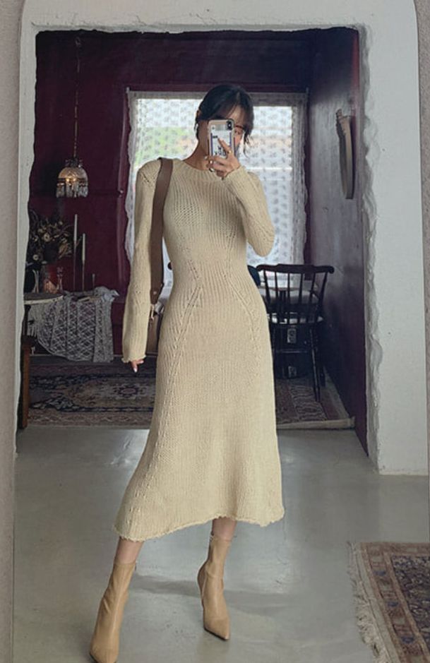 Simple Style Pure Color Knitting Dress