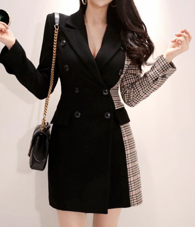 Korean Style Grid Printing Slim Fashion Dress