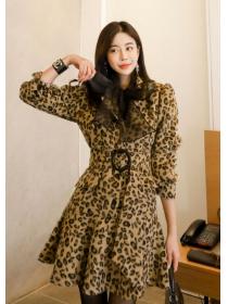 Leopard Print Long Sleeve Suit Jacket Dress