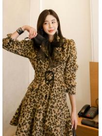 Leopard Print Long Sleeve Suit Jacket Dress