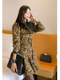 Leopard Print Long Sleeve Suit Jacket Dress