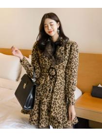 Leopard Print Long Sleeve Suit Jacket Dress