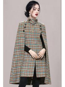 Out Let Elegant cape coat with a vintage English style stand-up collar Dress 