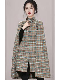 Out Let Elegant cape coat with a vintage English style stand-up collar Dress 