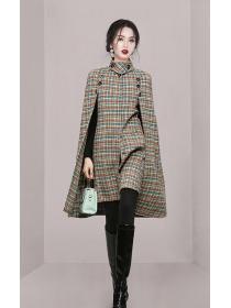 Out Let Elegant cape coat with a vintage English style stand-up collar Dress 