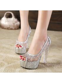 Hollow Out Gauze Matching  fine-root fish mouth shoes for women