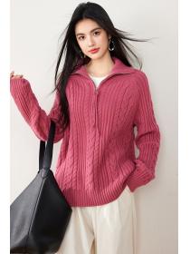 Pure Color Autumn and winter half high collar loose Casual sweater