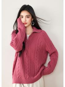 Pure Color Autumn and winter half high collar loose Casual sweater