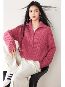 Pure Color Autumn and winter half high collar loose Casual sweater