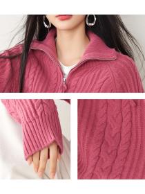 Pure Color Autumn and winter half high collar loose Casual sweater