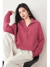 Pure Color Autumn and winter half high collar loose Casual sweater