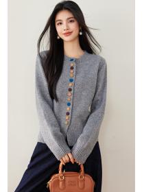 Sweet colors buckle knitted sweater loose autumn coat