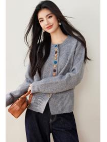 Sweet colors buckle knitted sweater loose autumn coat